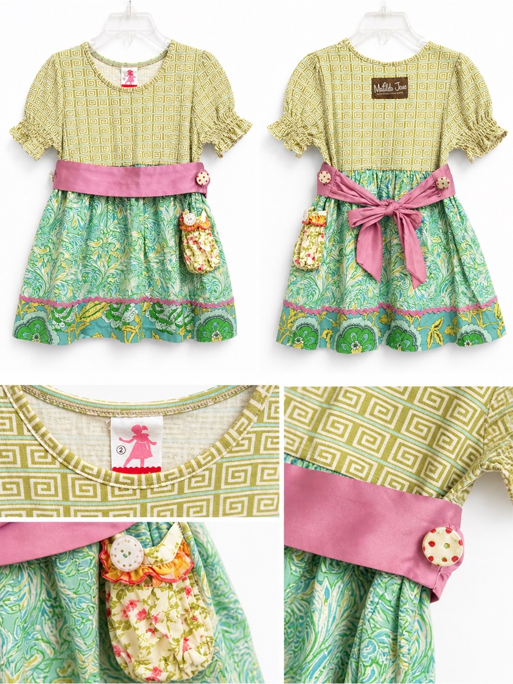 Matilda Jane Green and Pink Mixed-Print Floral Dress - size 2
